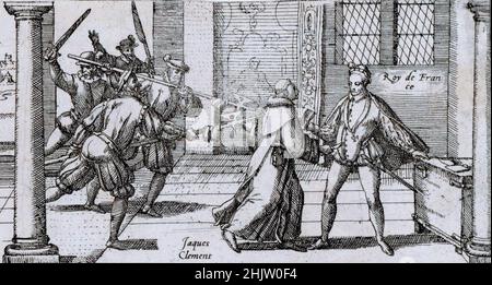 Jacques Clément, ein Verfechter der Katholischen Liga, schleichst Heinrich III. im Jahre 1589 Stockfoto