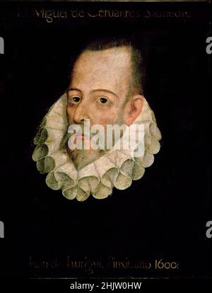 Dieses Porträt von Miguel de Cervates, das Juan de Jáuregui (der ihn malte) zugeschrieben wird, ist nicht authentifiziert. Es ist kein authentifiziertes Image von Cervantes vorhanden. Stockfoto