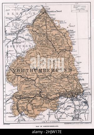 Karte von Northumberland (1913) Stockfoto