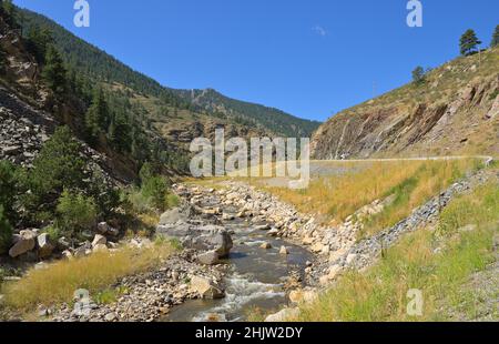 Fahren Sie auf dem Highway 36 von Fort collins nach Estes Park, Colorado, CO Stockfoto