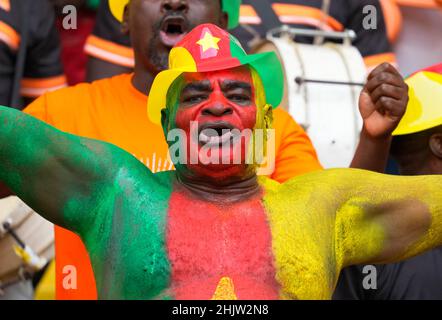 Yaoundé, Kamerun, 13. Januar 2022: Fans während des Kamerun gegen Äthiopien – Afrika-Cup der Nationen im Olembe-Stadion. Kim Price/CSM. Stockfoto