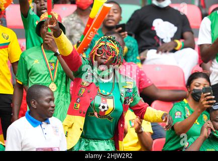 Yaoundé, Kamerun, 13. Januar 2022: Fans während des Kamerun gegen Äthiopien – Afrika-Cup der Nationen im Olembe-Stadion. Kim Price/CSM. Stockfoto