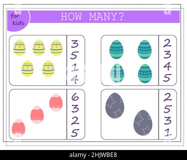 Kinder Mathe Spiel zählen, wie viele Ostereier. Vektor auf weißem Hintergrund isoliert Stock Vektor
