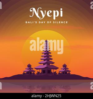 Nyepi Illustration Gruß. balis Tag der Stille Design Stock Vektor