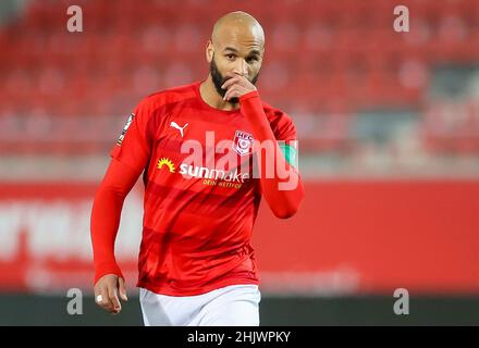 Halle, Deutschland. 05th Januar 2022. Fußball: Testspiele, Hallescher FC - FC Erzgebirge Aue im Leuna-Chemie-Stadion. Halles-Spieler Terrence Boyd auf dem Platz. Quelle: Jan Woitas/dpa-Zentralbild/dpa/Alamy Live News Stockfoto