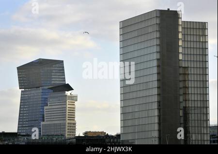 FRANKREICH. PARIS (75) 13TH ARR. DIE FRANCOIS MITTERRAND BIBLIOTHEK TGB. AUF DER LINKEN SEITE, IN PERSPEKTIVISCHER HINSICHT, DIE TÜRME DES DUOS, DIE VOM ARCHITEKTEN JEAN NOUVEL ENTWORFEN WURDEN. IMMED Stockfoto