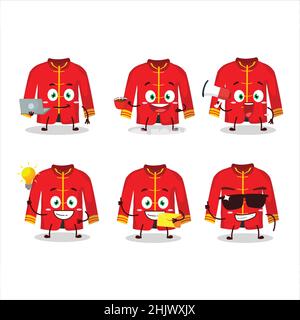 Rote chinesische traditionelle Kostüm Cartoon-Figur mit verschiedenen Arten von Business-Emoticons. Vektorgrafik Stock Vektor