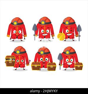 Bergleute rot chinesischen traditionellen Kostüm niedlichen Maskottchen Charakter trägt Helm. Vektorgrafik Stock Vektor
