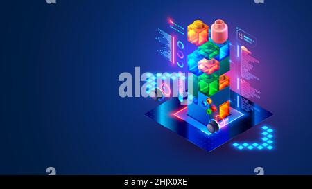 Programmieren von Kinderkursen. Computer Games Design online Kinder Tutorial. Kreationen Computer-Spiel-Code für Jugendliche. Codierung des Programms in der Form Stock Vektor