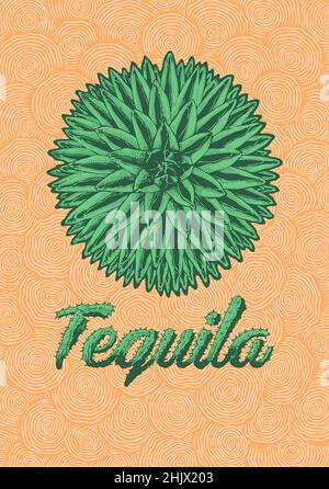 Mexikanische Agave, Werk für die Herstellung von Tequila und Tequila handschriftliche Typografie. Dekoratives Design. Vektorgrafik. Stock Vektor