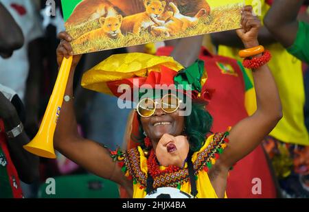 Yaounde, Kamerun, 24. Januar 2022: Fans beim Cameroun gegen Komoren - Afrika-Cup der Nationen im Olembe-Stadion. Kim Price/CSM. Stockfoto