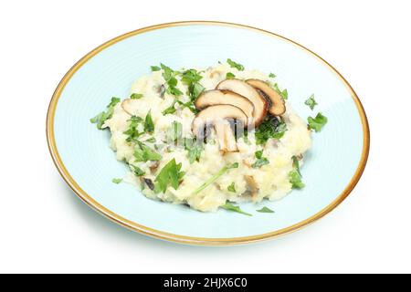 Risotto mit Pilzen isoliert auf weißem Hintergrund Stockfoto