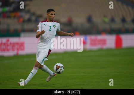 Yaounde, Kamerun, 30. Januar 2022: Achraf Hakimi von Marokko während Marokko gegen Ägypten – Afrika-Cup der Nationen im Ahmadou Ahidjo Stadion. Kim Price/CSM. Stockfoto