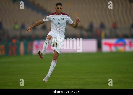 Yaounde, Kamerun, 30. Januar 2022: Achraf Hakimi von Marokko während Marokko gegen Ägypten – Afrika-Cup der Nationen im Ahmadou Ahidjo Stadion. Kim Price/CSM. Stockfoto