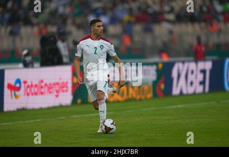 Yaounde, Kamerun, 30. Januar 2022: Achraf Hakimi von Marokko während Marokko gegen Ägypten – Afrika-Cup der Nationen im Ahmadou Ahidjo Stadion. Kim Price/CSM. Stockfoto