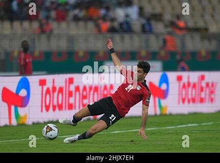 Yaoundé, Kamerun, 30. Januar 2022: Ahmed Sayed von Ägypten während Marokko gegen Ägypten - Afrika-Cup der Nationen im Ahmadou Ahidjo Stadion. Kim Price/CSM. Stockfoto