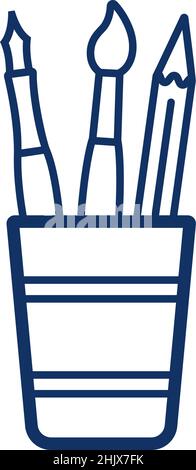Pinsel, Bleistift im Glas, Symbol auf weißem Hintergrund, Vektorgrafik Stock Vektor