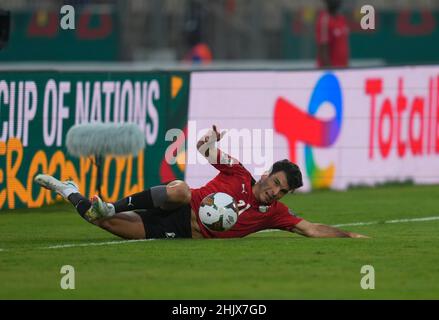 Yaoundé, Kamerun, 30. Januar 2022: Ahmed Sayed von Ägypten während Marokko gegen Ägypten - Afrika-Cup der Nationen im Ahmadou Ahidjo Stadion. Kim Price/CSM. Stockfoto