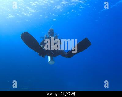 Taucher unter Wasser Stockfoto