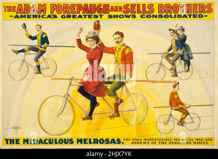 Adam Forepaugh und verkauft Bros Circus Poster - The Miraculous Melrosos - um 1900 Stockfoto