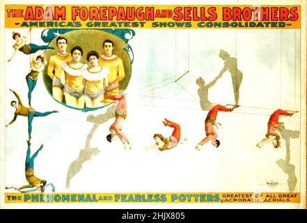 Adam Forepaugh and Sells Bros Circus Poster - The Phenomenal and Fearless Potters - Trapezkünstler - 1900 Stockfoto