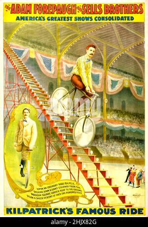 Adam Forepaugh and Sells Bros Circus Poster - Kilpatrick's Famous Ride - Cycling Act - 1900 Stockfoto