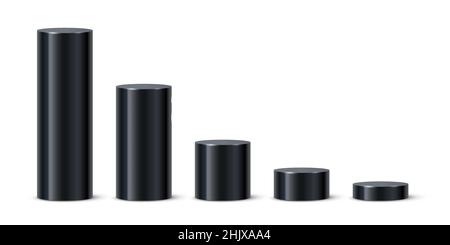 Vektorgrafik für schwarze 3D-Zylinder. Realistische Podestplätze von Kreis geometrische Form stehen mit Perspektive, leere kreisförmige Plattform oder Bühne f Stock Vektor