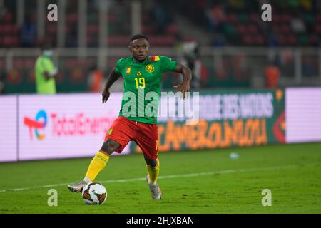 Yaounde, Kamerun, 24. Januar 2022: Collins Fai aus Kamerun während des Cameroun gegen Komoren - Afrika-Cup der Nationen im Olembe-Stadion. Kim Price/CSM. Stockfoto