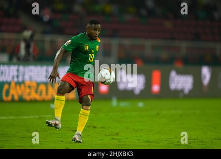 Yaounde, Kamerun, 24. Januar 2022: Collins Fai aus Kamerun während des Cameroun gegen Komoren - Afrika-Cup der Nationen im Olembe-Stadion. Kim Price/CSM. Stockfoto