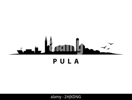 Pula Croatia City Skyline Landschaft Schwarz Form Silhouette Grafik Stock Vektor