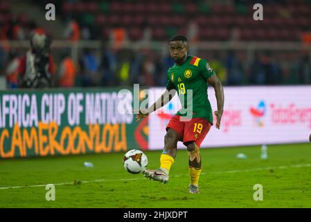 Yaounde, Kamerun, 24. Januar 2022: Collins Fai aus Kamerun während des Cameroun gegen Komoren - Afrika-Cup der Nationen im Olembe-Stadion. Kim Price/CSM. Stockfoto