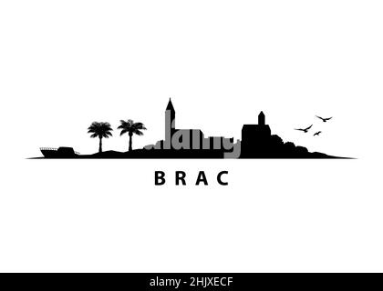 Brac Island Croatia Skyline Black Shape Silhouette Vektorgrafik Stock Vektor