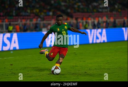 Yaounde, Kamerun, 24. Januar 2022: Collins Fai aus Kamerun während des Cameroun gegen Komoren - Afrika-Cup der Nationen im Olembe-Stadion. Kim Price/CSM. Stockfoto