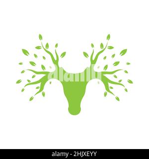 Hirschkopf mit Blatthorn-Logo-Design, Vektor-Grafik Symbol Symbol Illustration kreative Idee Stock Vektor