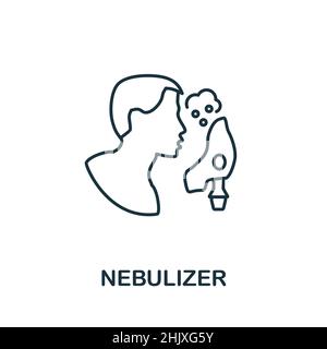 Symbol für Vernebler. Linienelement aus der Sammlung medizinischer Geräte. Linear Nebulizer Icon Zeichen für Web-Design, Infografiken und mehr. Stock Vektor