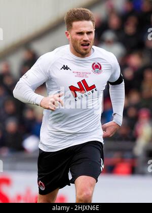 Datei-Foto vom 09/02/20 von Clydes David Goodwillie während des fünften Spielrunde des William Hill Scottish Cup im Broadwood Stadium, Glasgow. Die schottische Kriminalautorin Val McDermid hat ihre Unterstützung für einen Fußballverein beendet, nachdem sie den Spieler David Goodwillie unterschrieb, der eine Frau vergewaltigt hat. Raith Rovers aus Kirkcaldy, Fife, gab am Montag bekannt, dass er den Stürmer getroffen habe. Ausgabedatum: Dienstag, 1. Februar 2022. Stockfoto