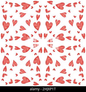 Nahtloses Muster mit roten Aquarellherzen Stockfoto