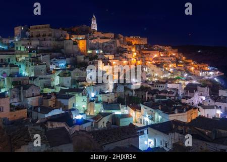 Sassi von Mdera bei Nacht, Basilikata, Italien, Europa Stockfoto