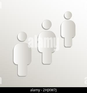 Schlange von Menschen Symbol Symbol, Kartenpapier 3D natürliche Raster Stockfoto