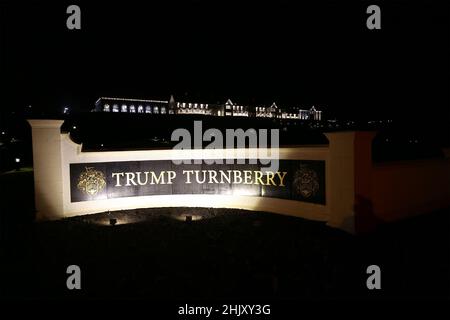 Trump Turnberry Hotel, Ayrshire, Schottland, Großbritannien. Das Top Ayrshire Hotel wurde nachts beleuchtet Stockfoto