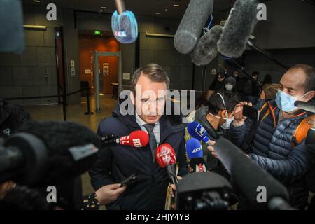 Die Anwältin von Jennifer Cleyret-Marrel, Mutter von Maëlys De Araujo, Maître Fabien Rajon, Grenoble assize Courthouse, Ostfrankreich, am 1. Februar, 2022, für den Prozess gegen Nordahl Lelandais der Entführung und des Mordes an Maelys de Araujo, der während einer Hochzeit verschwand, im August 2017 angeklagt. Foto von Erik Sampers/ABACAPRESS.COM Stockfoto