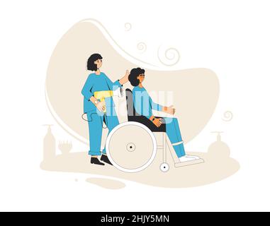 Friseursalon. Frisur mit Haartrockner und Duffuser-Düse. Vektorgrafik Stock Vektor