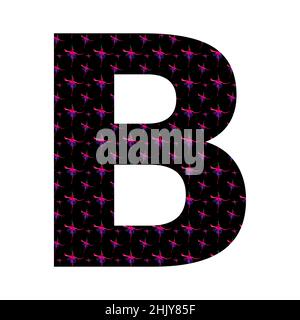 Buchstabe B des Alphabets mit einem Muster aus rosa Fuchsia-Blüten auf schwarzem Hintergrund, isoliert auf weißem Hintergrund, Vektor. Mit Farben rosa, re Stock Vektor