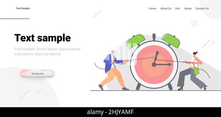 Geschäftsleute, die versuchen, den Pfeil auf dem Wecker zu stoppen effektive Geschäftszeit Management Termin Produktivität Konzept horizontale Kopie Platz voller Länge Stock Vektor