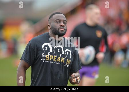 Dewsbury, England - 30. Januar 2022 - Samy Kibula von Bradford Bulls während der Rugby League Betfred Championship Runde 1 Dewsbury Rams vs Bradford Bulls im Tetley Stadium, Dewsbury, Großbritannien Dean Williams Stockfoto