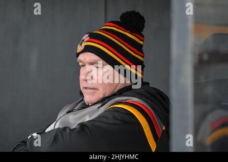 Dewsbury, England - 30. Januar 2022 - Bradford Bulls Trainer John Kear während der Rugby League Betfred Championship Runde 1 Dewsbury Rams gegen Bradford Bulls im Tetley Stadium, Dewsbury, Großbritannien Dean Williams Stockfoto