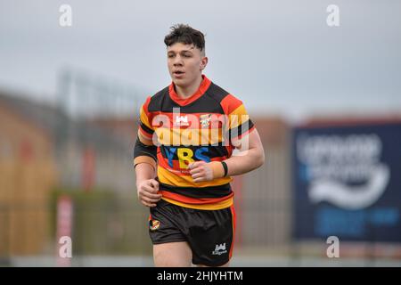 Dewsbury, England - 30. Januar 2022 - Reiss Butterworth von Dewsbury Rams während der Rugby League Betfred Championship Runde 1 Dewsbury Rams vs Bradford Bulls im Tetley Stadium, Dewsbury, Großbritannien Dean Williams Stockfoto