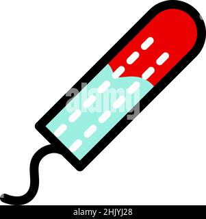 Menstruation und Tampon mit Blut. Vektorfarbe flache Symboldarstellung isoliert auf weißem Hintergrund. Stock Vektor