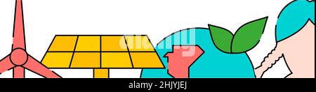 Hintergrund der Vorlage für ökologische und grüne Energie im Zusammenhang mit horizontalem Banner oder unterem Rand. Flach gefüllte Linienvektordarstellung isoliert auf Weiß. Stock Vektor
