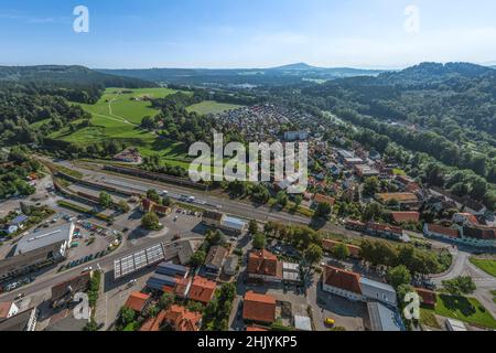 Blick aus der Vogelperspektive auf Schongau am Lech Stockfoto